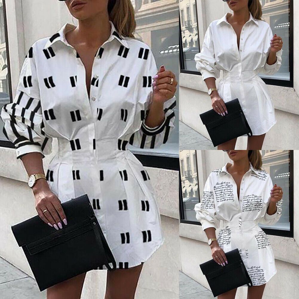 Zegeey Women Summer Autumn Fashion Unique Women Casual Vintage Loose Button Long Shirt Dress Cotton Ladies Casual Tops T-Shirt Blouse