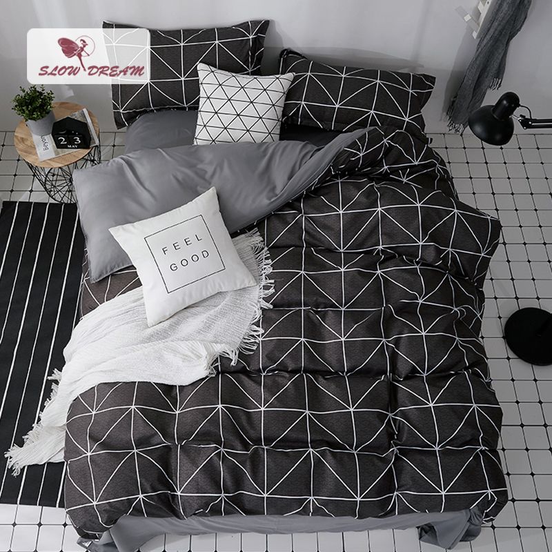 Slowdream Black Bed Cover Set Geometric Duvet Cover Double Queen