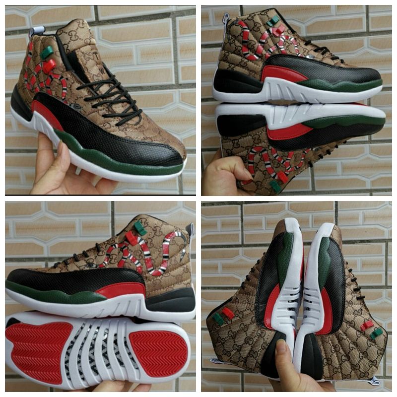 nike Air Jordan 12 Mid AJ12 gucci GS Generación de Negro Marrón Rojo