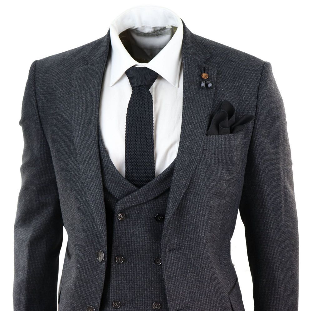 Dark Grey Suits Tweed Herringbone Tweed Suits Peaky Blinders Wool Suit