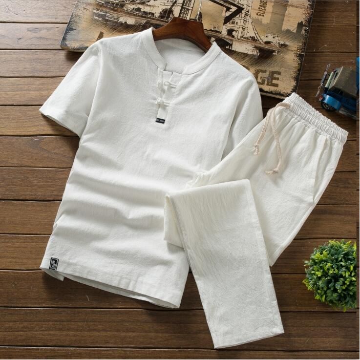 Compra Conjuntos De Lino Fino De Verano De Alta Calidad Camiseta De Manga  Corta Delgada De Algodón Para Hombres Pantalones Casuales De Gran Tamaño De  Color Sólido Hombres Barato | Entrega Rápida