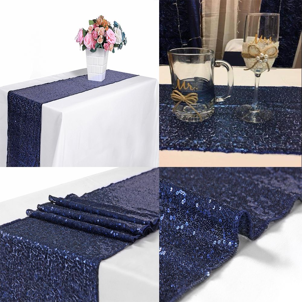 Navy Blue 12x72 Inch Sequin Table Runner Sequin Runner Wedding Party Dinner Reception Bridal Wedding Runner Christmas Decorations Cotton Table