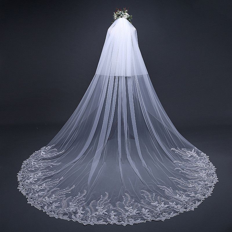 SHANGSHAGNXI Cathedral Wedding Veil Lace Long 3 Meters White/Ivory Bridal Accessories 