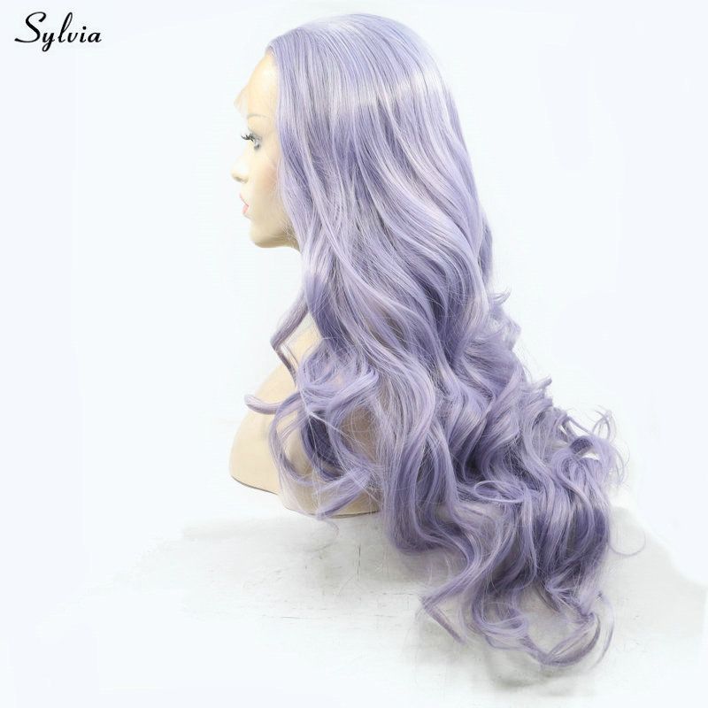 Synthetic Lace Front Wigs Soft Long Body Wave Pastel Purple Color
