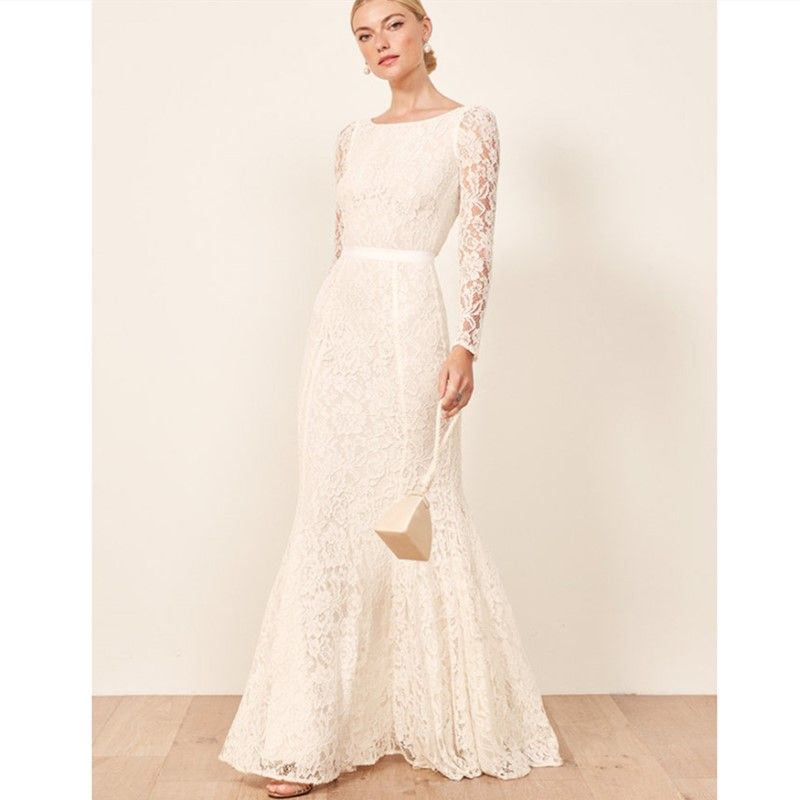 2019 Simple Ivory Lace Mermaid Wedding Dresses Floor Length