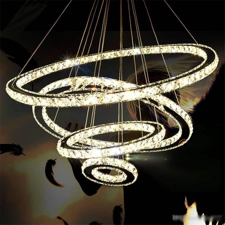 Großhandel Moderne 48 Ringe LED Pendelleuchte Edelstahl Kreis Kristall  Hängende Lampe Für Wohnzimmer Schlafzimmer LED Luster Innendekor Von Caige,