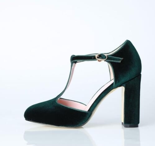 Women Pumps Block Heels Cross Strap Pointed Toe Buckle Casual Party Shoes Size