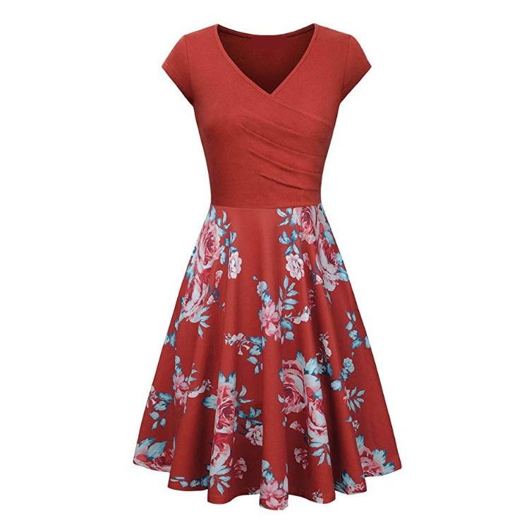Womens Casual Elegant Dress A Line Cap Sleeve V Neck Clothing Girl