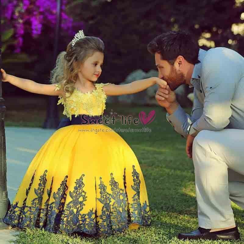 Vestido amarillo 2019 encaje Vestidos para niñas Vestido de noche para niños Vestido