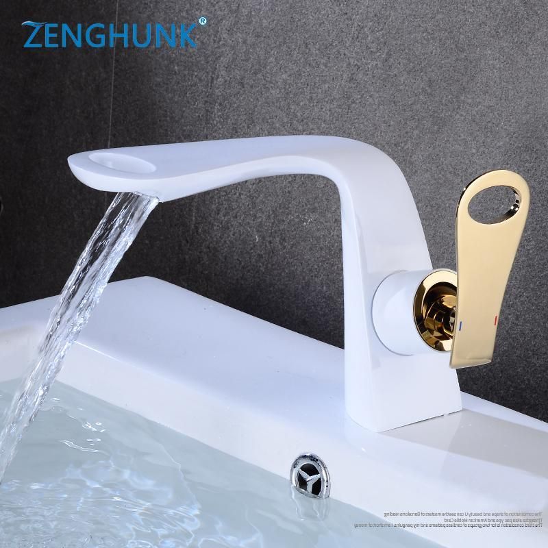 2019 Bathroom Faucets White And Golden Single Handle Hot Cold