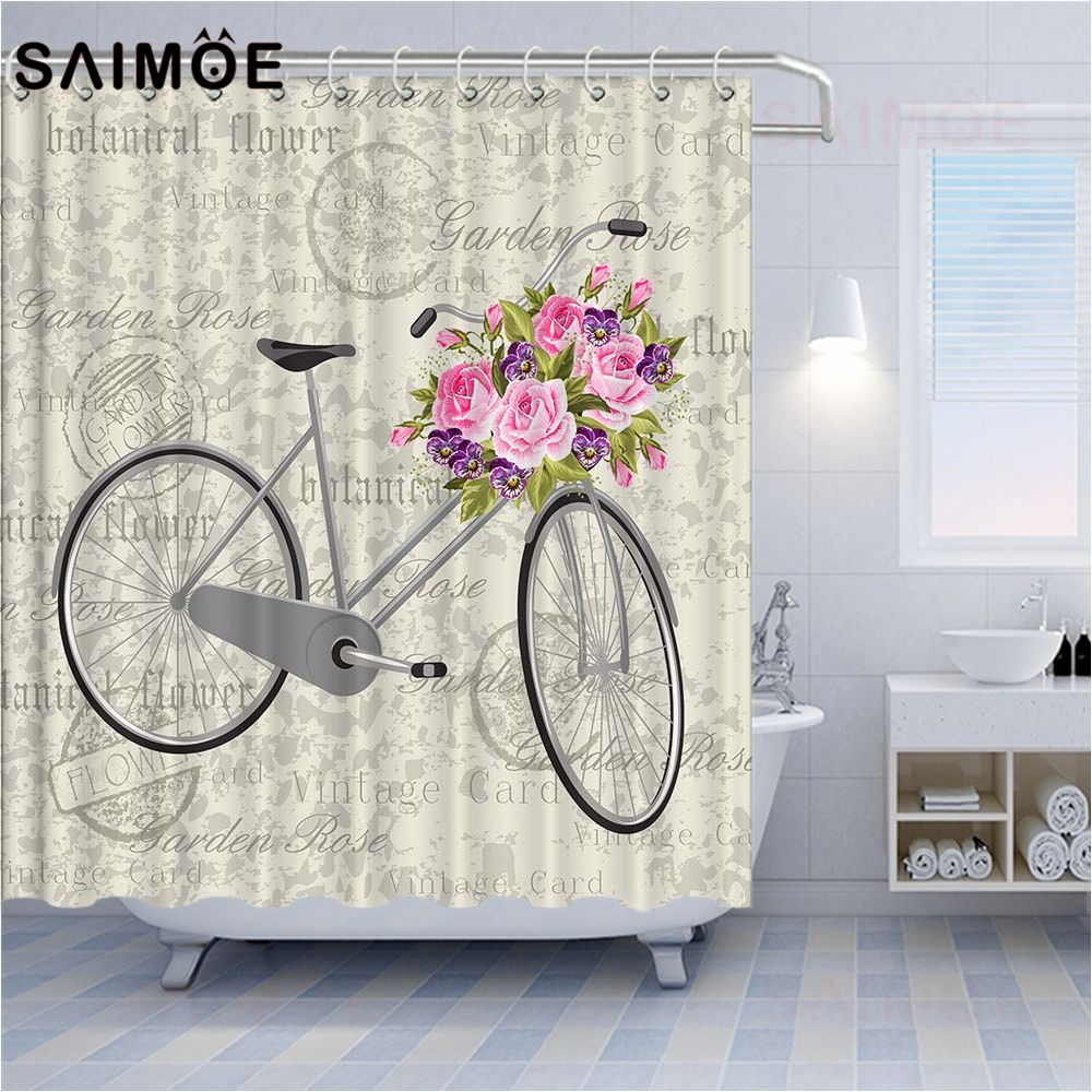 2020 Retro Poster Shower Curtains Romantic Bike Bathroom Shower Curtain Beautiful Red Flowers Blue Butterfly Home Decor Waterproof Bath Curtain From Vixmhome 23 Dhgate Com