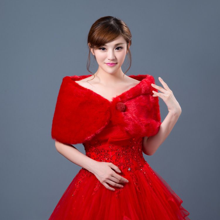 red dress with fur shawl