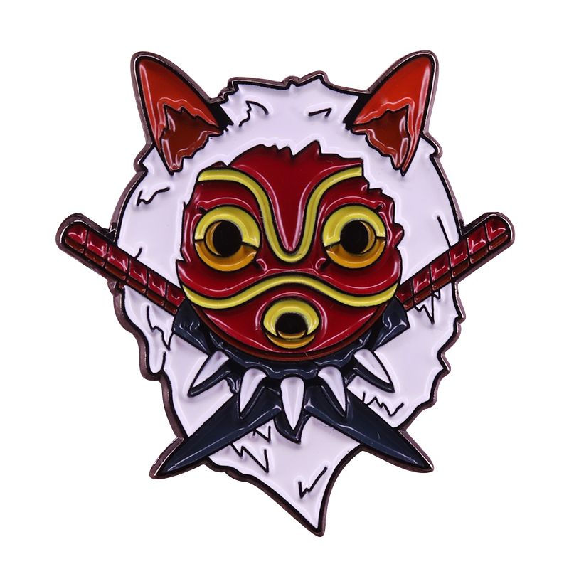 Mononoke Hime Brooch and Enamel Pin Cartoon Mask Metal Denim Hat Collar Lapel Pin Jewelry