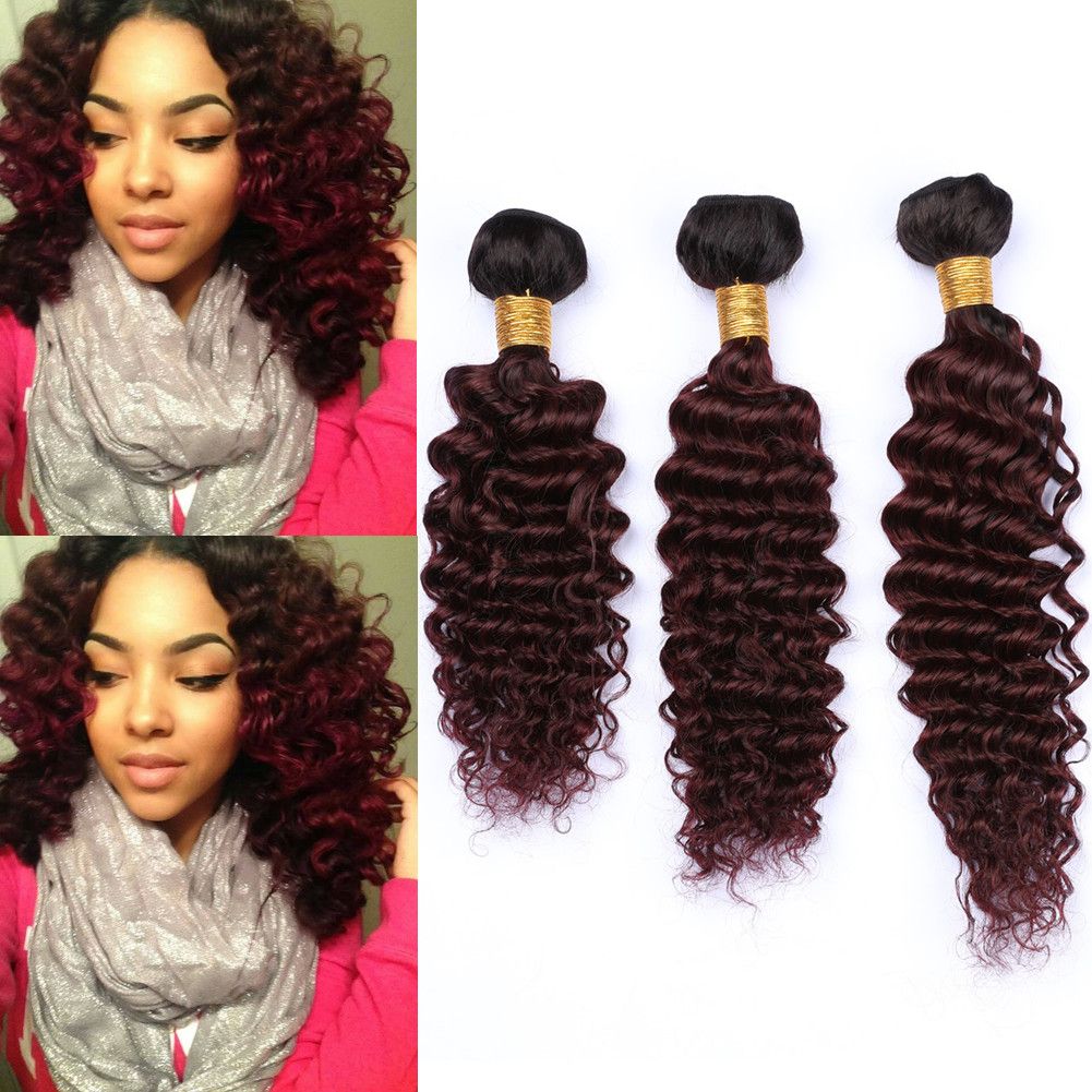 2019 Burgundy Ombre Wavy Human Hair Weave Wefts 1b 99j Ombre Red