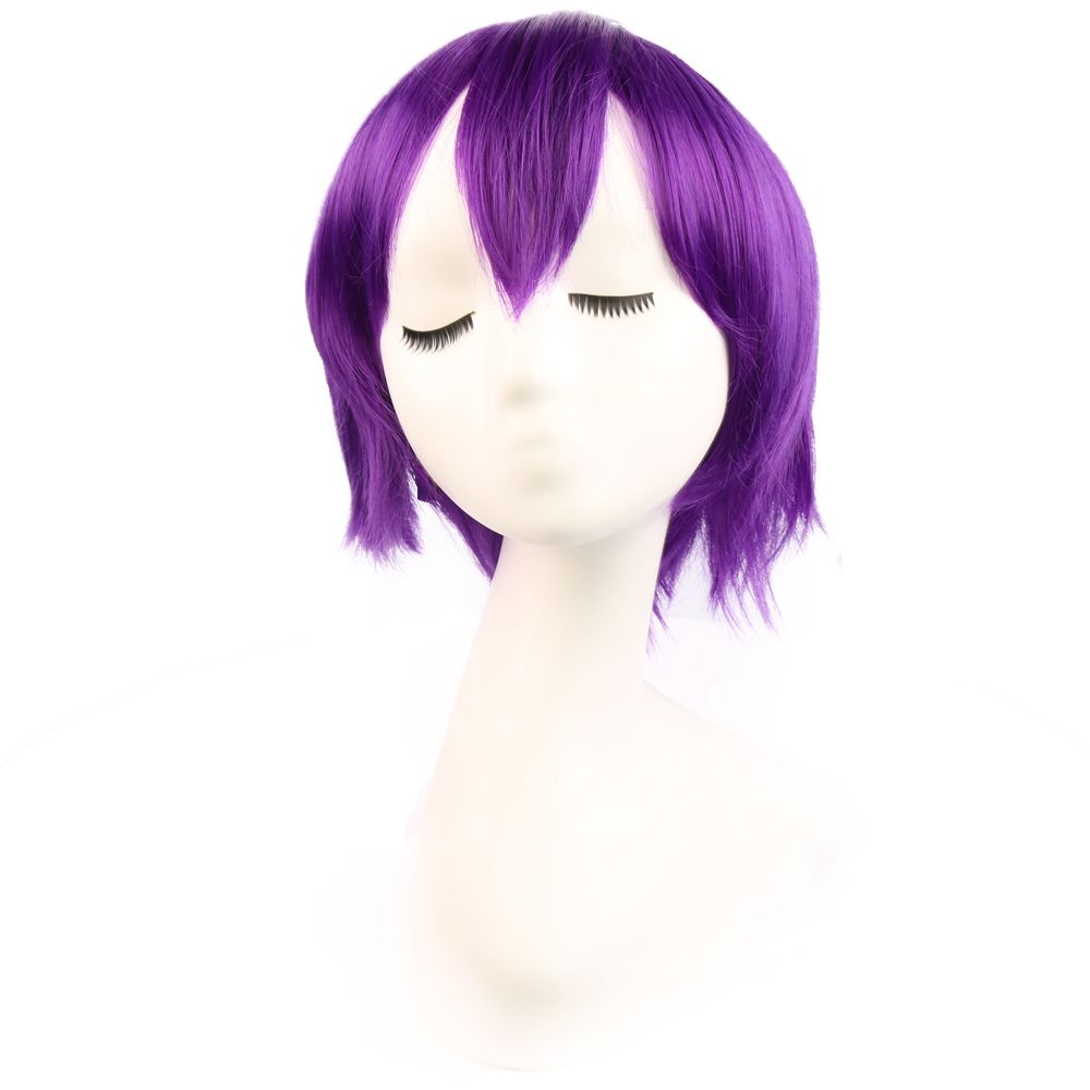 Purple Anime Wigs Cosplay Colorful Short Curly Hair With 28cm