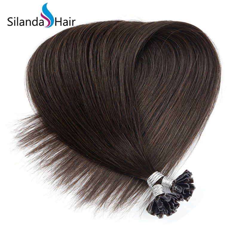 Dark Brown 2 Straight Remy Hair Extensions Nail Tip U Tip Keratin