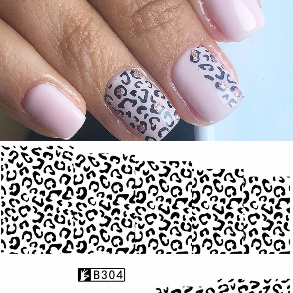 1 Sheets Women Sexy Nails Art Of Black Leopard Print Water