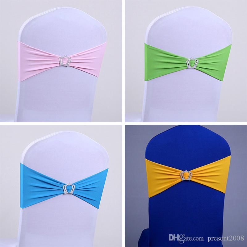 Chair Sashes Spandex Wedding Chair Sash Bands Round Buckle Crown Heart