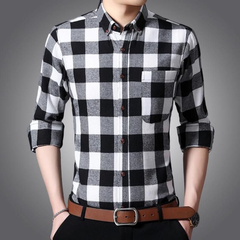 Camisas casuales para hombres Camisa manga larga de manga larga Slim Plaid Juvenil Tendencia para