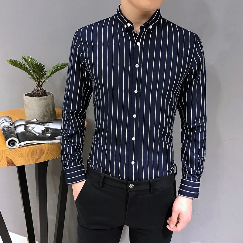 Yayu Mens Long Sleeve Formal Slim Fit Stylish Stripe Button Down Dress Shirts 