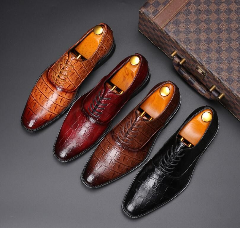 Zapatos de vestir hombre de cuero de negocios con punta en punta italiana 2019