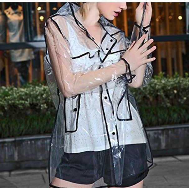 Women Black Transparent Raincoat EVA 