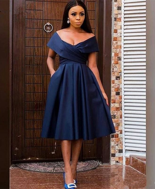 2019 A Line Satin Tea Length Short Prom 