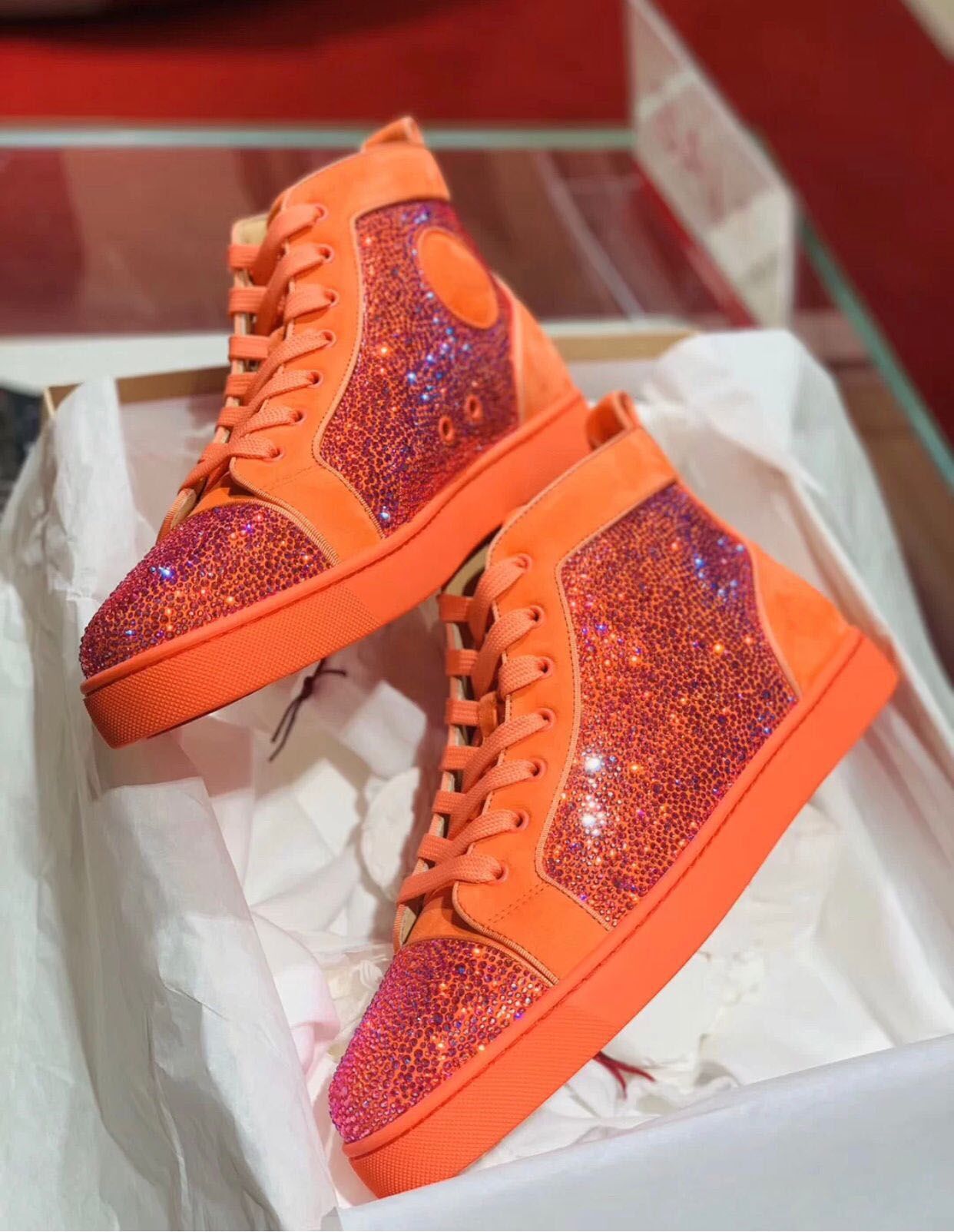 red rhinestone sneakers