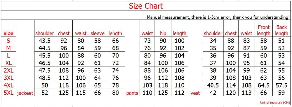 Suit Pants Size Chart