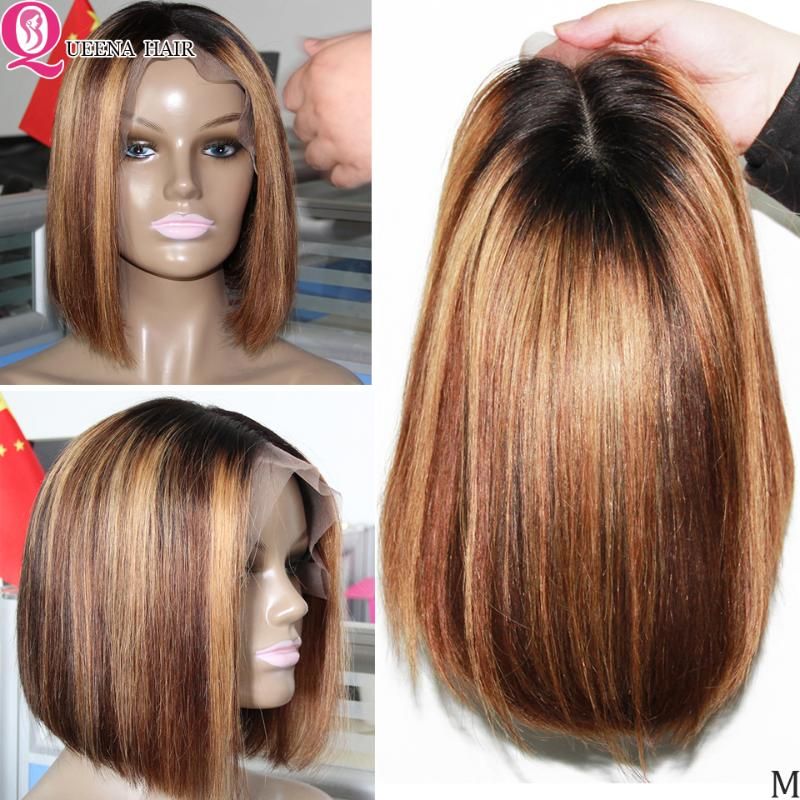großhandel blonder highlight bob perücke 13x4 13x6 short bob gerade spitze  frontmenschenhaar perücken für schwarze frauen remy 150 peruvian highlight