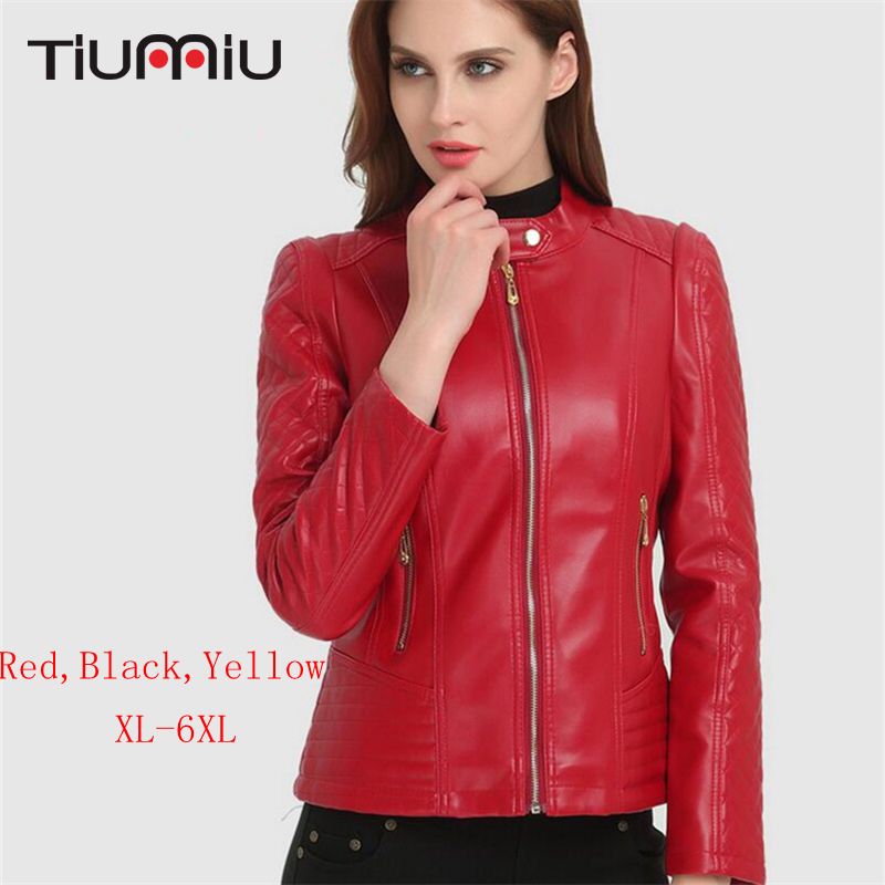 Plus Size XL 6XL Leather Jacket Women 