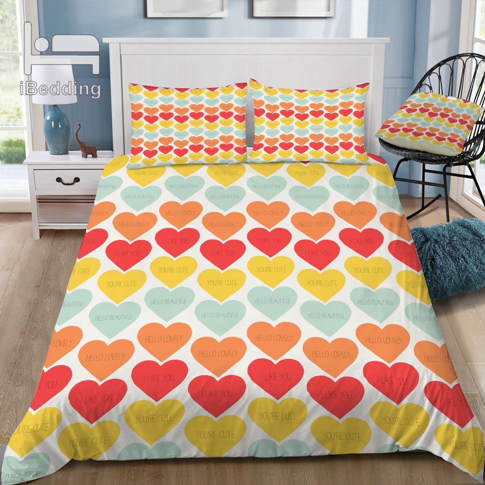 Cute Little Hearts 3d Bedding Set Printed Duvet Cover Set Queen