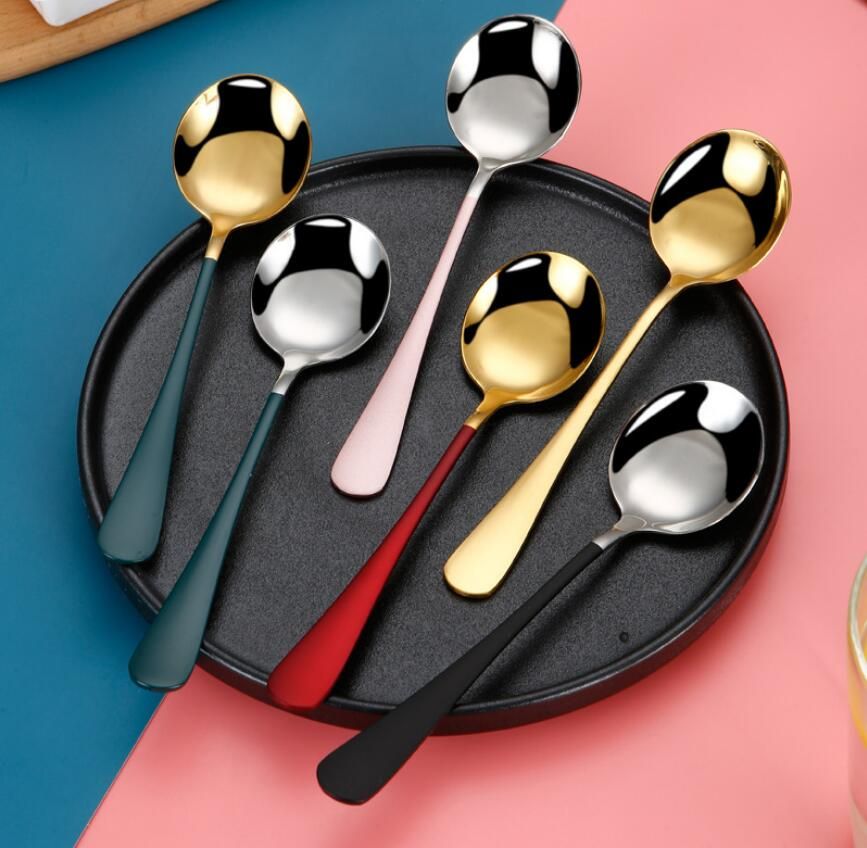6 piezas 6 estilos coreano de acero inoxidable cuchara redonda gruesa hogar cuchara de café cuchara infantil creativa vajilla 