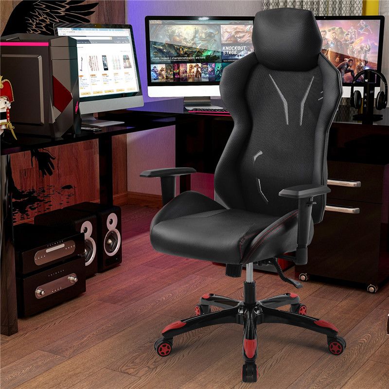 Color : Black PU Leather/Universal Caster/Adjustable Seat Flexibility/Headrest Black Game Chair Comfortable Seat 