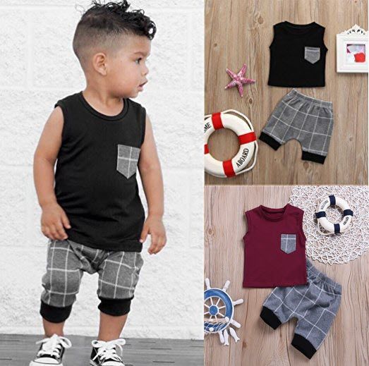 Grosshandel Sommer Baby Kleidung Jungen Einfarbig Weste T Shirt T Baby Tops Grau Plaid Shorts 2 Stucke Kinder Kleidung Set T54 Von Leelee 709 5 16 Auf De Dhgate Com Dhgate