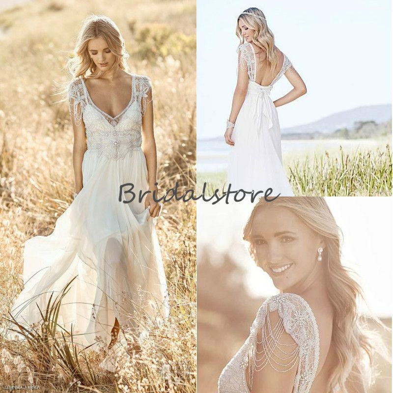 diseñador bling país vestidos de novia de Canadá con cuentas de borla mangas cuello en v diseñador bling país vestidos de novia de Canadá con cuentas de borla mangas cuello en v