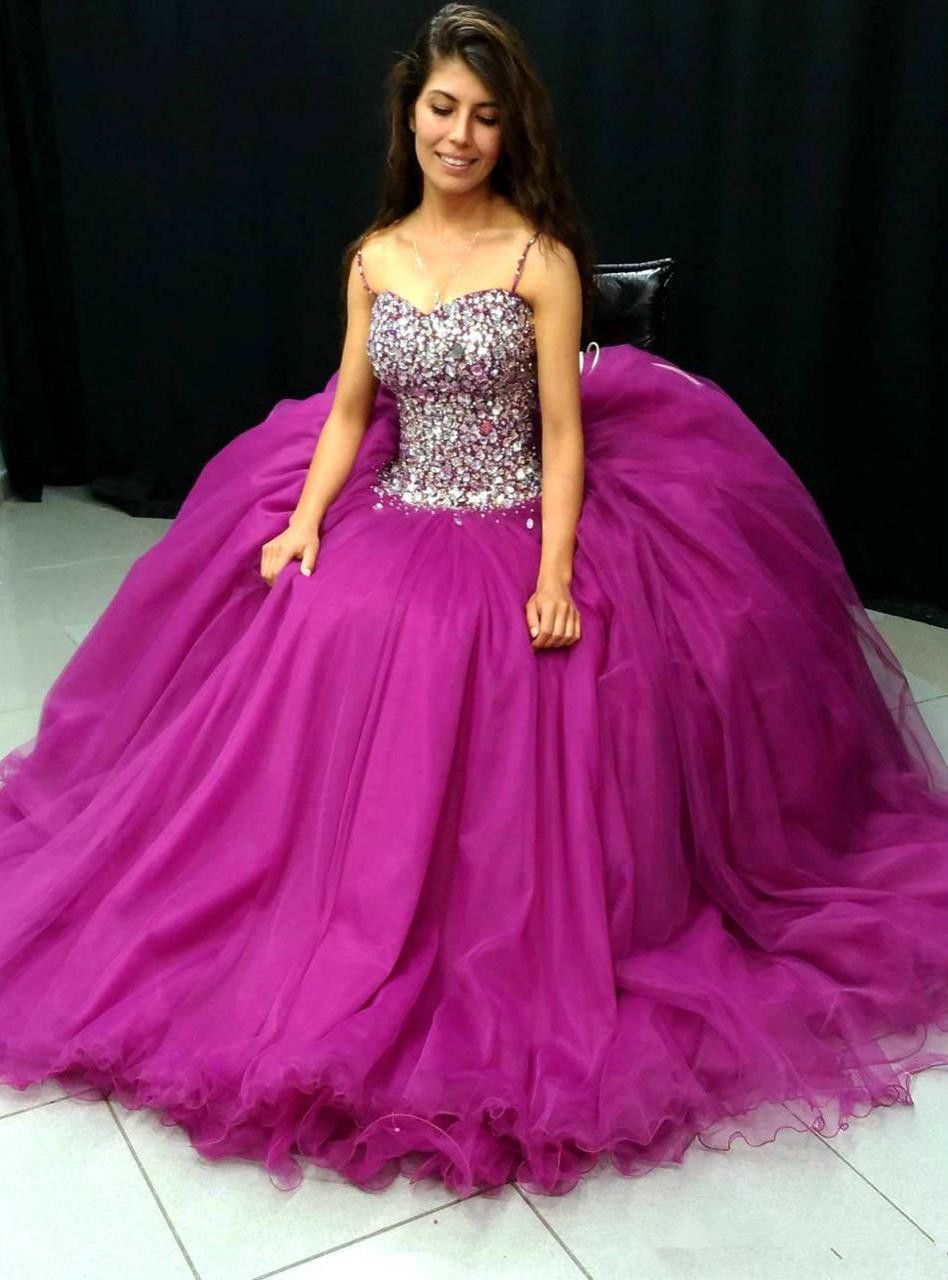 Fucsia cariño bola vestido quinceanera vestidos dulce 16 partidos vestidos de fiesta de tul con cuentas Fucsia cariño bola vestido quinceanera vestidos dulce 16 partidos vestidos de fiesta de tul con cuentas