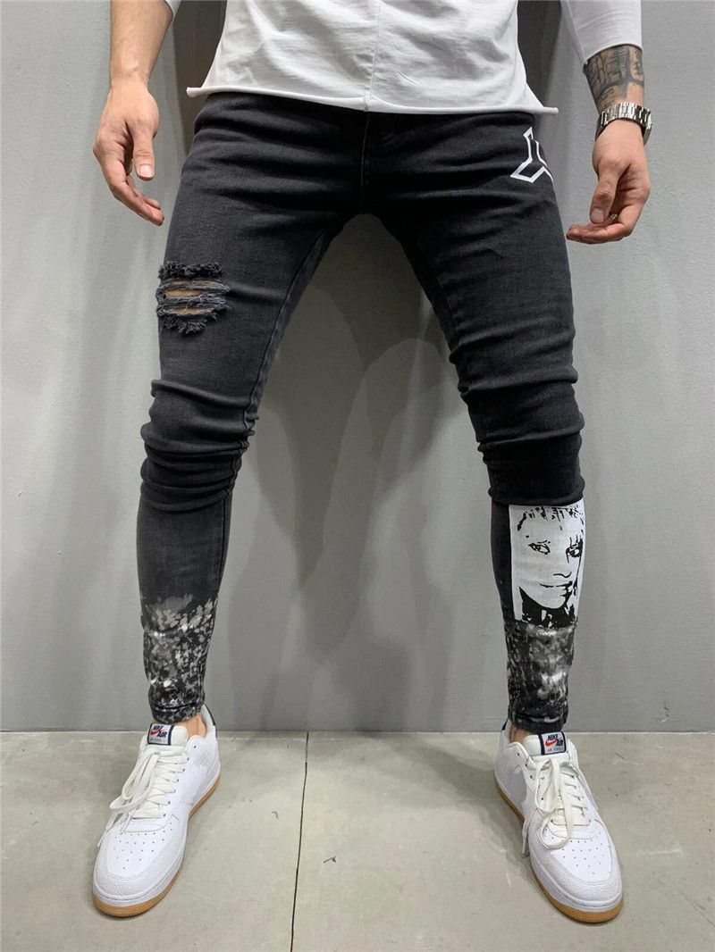 Acquistare Homme Fashion Jeans Uomo Skinny Jeans Hole Designer Black Stampa  Metà Di Vita Dei Pantaloni Casuali Della Matita Economico | Consegna Veloce  E Qualità | It.Dhgate