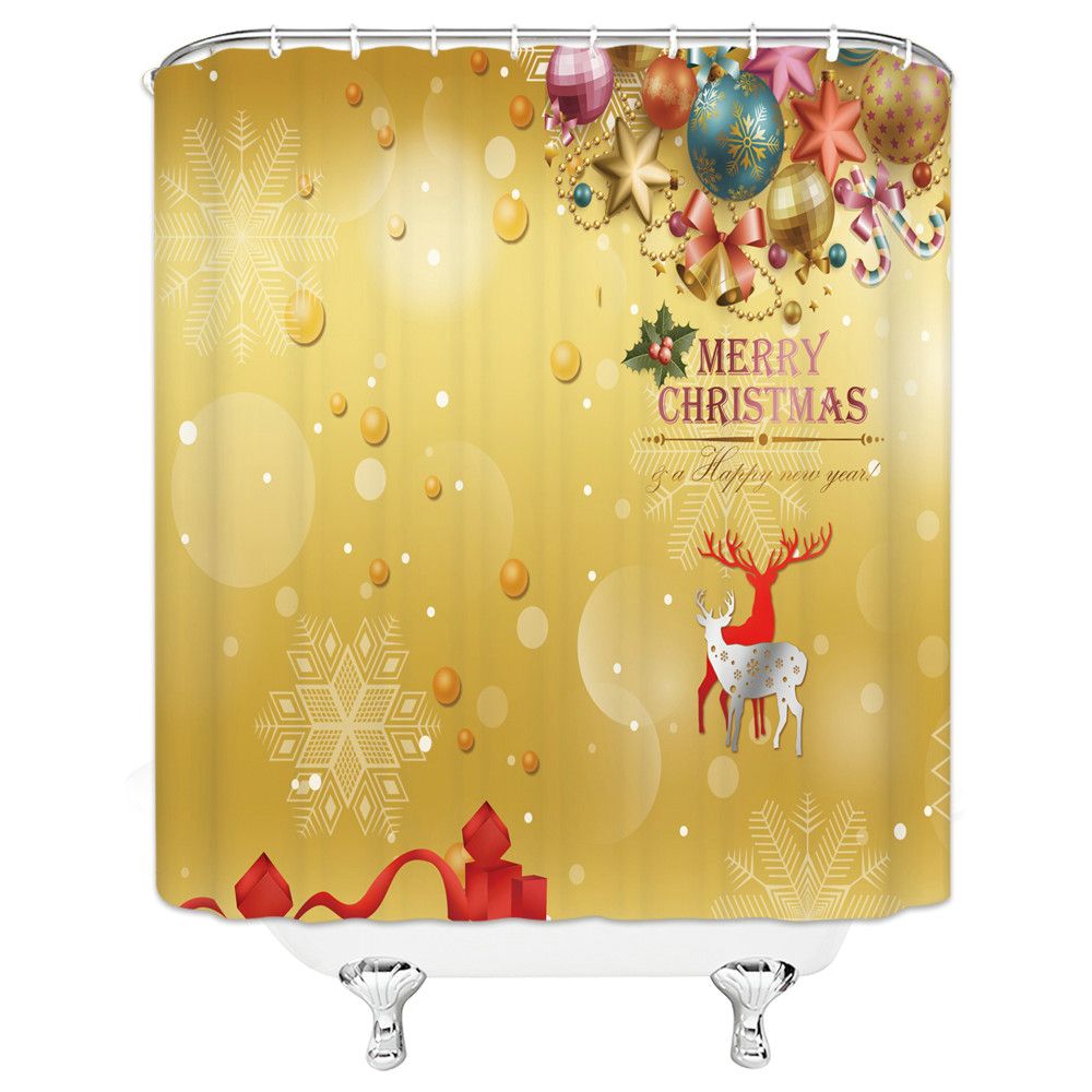 2020 Merry Christmas Shower Curtains Color Ball Golden Bathroom