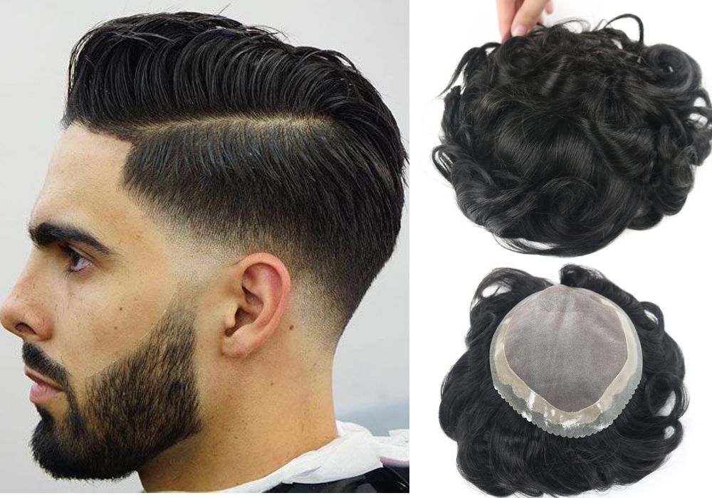 2019 Natural 1b Color Toupee For Men Thinning Hair Full French
