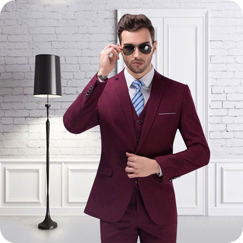 Acquista Abiti Da Uomo Eleganti Bordeaux Risvolto Con Risvolto Abiti Da Sposo Da Uomo Abiti Da Cerimonia Con Bottoni A Pressione Slim Fit Giacca Da Uomo Giacca Da Sera Vestito Da Festa