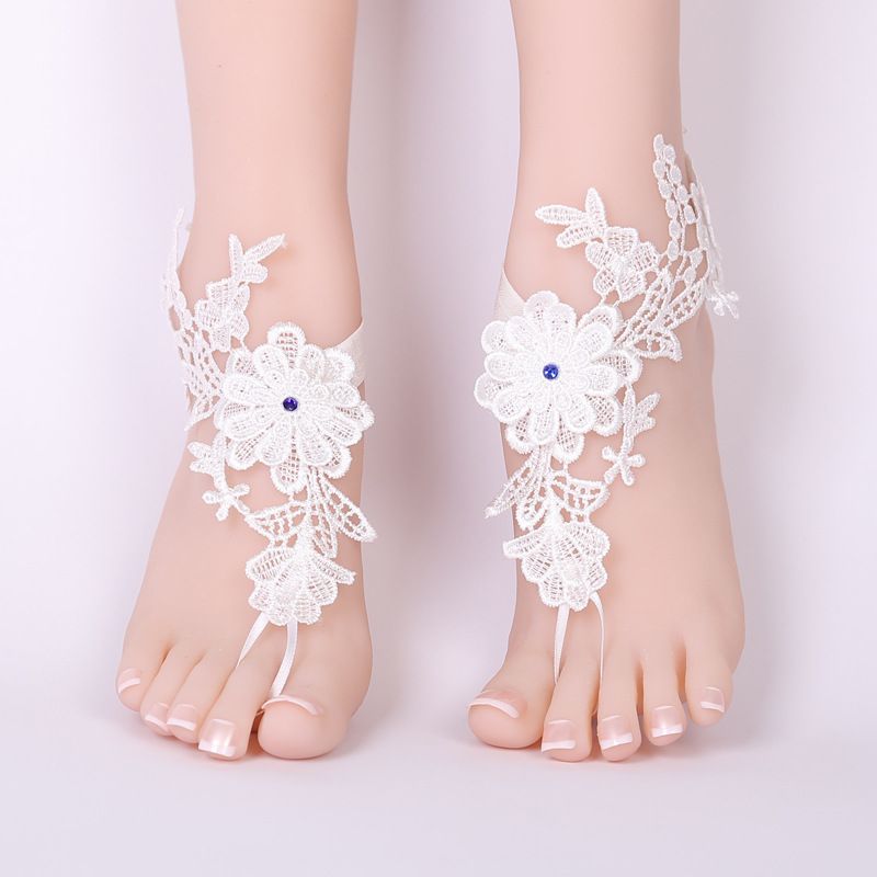 Cheap 2018 High Quality Bridal Navy White Lace Barefoot Sandals