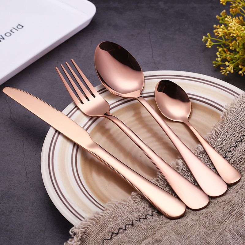 Stainless Steel Gold Plated Western Cutlery Set Knife And Fork Spoon