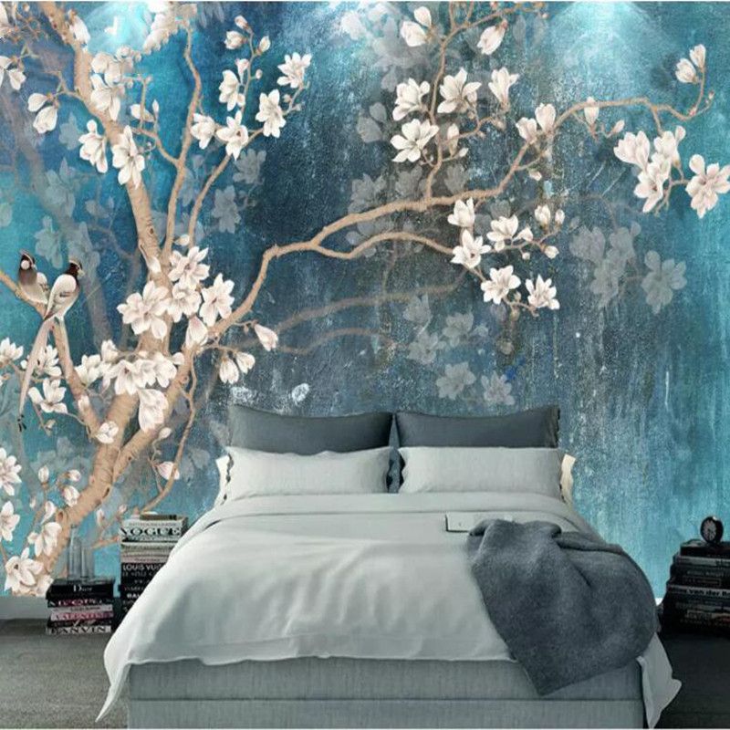 Custom Hd Photo Wallpapers Mural 3d Flower Bird Embossed Wall