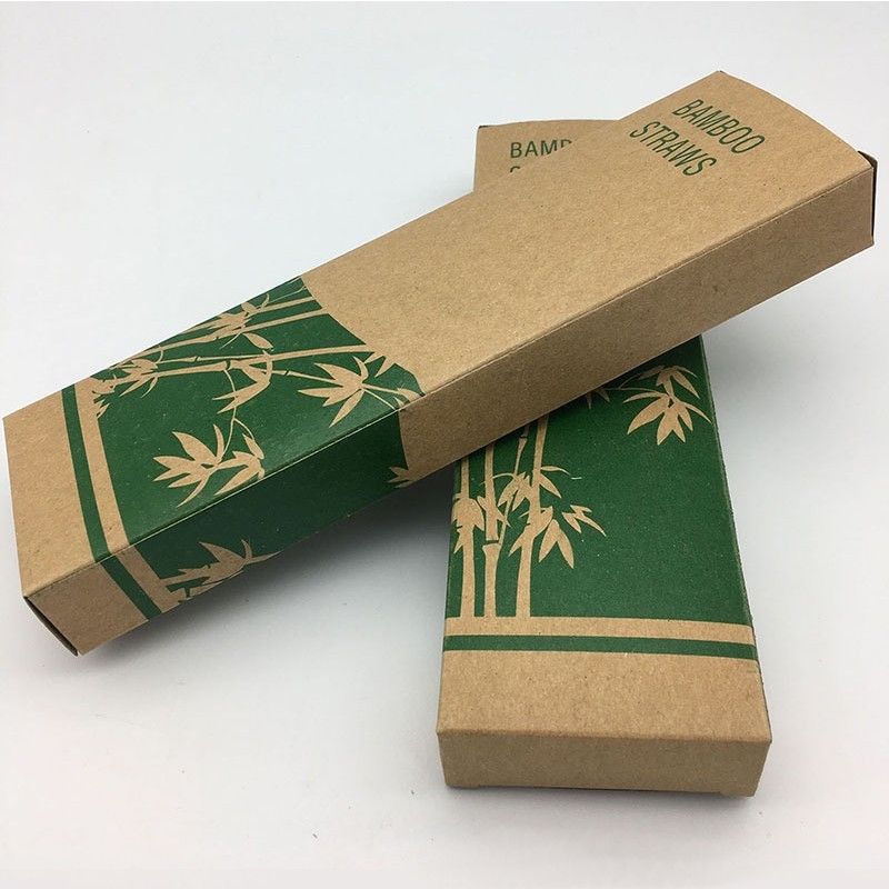 Bamboo Straws Packaging Box 22*6.5*2.5CM Eco Friendly Kraft Paper Straw