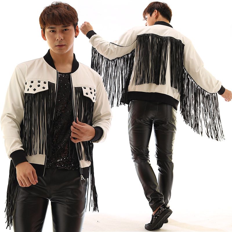 leather coat with tassels