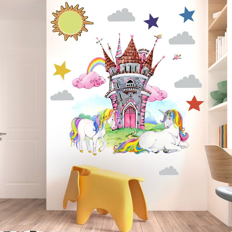 Unicorn Castle Wall Sticker For Kids Room Home Decor Nursery Girl