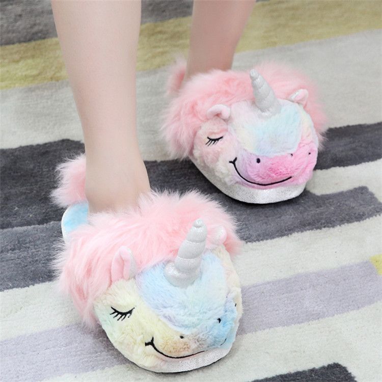 2019 Unicorn Slippers For Girls Scuff Slip On Bedroom House Slipper Rainbow Cozy Plush Home Shoes Indoor Women Slippers Cute Fluffy Girls Slipper From