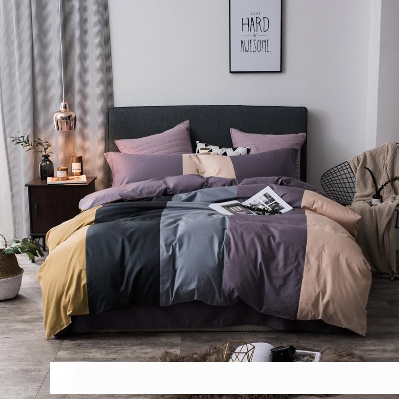 100 Cotton Coffee Grey Purple Green Pink Bedding Set Twin Queen