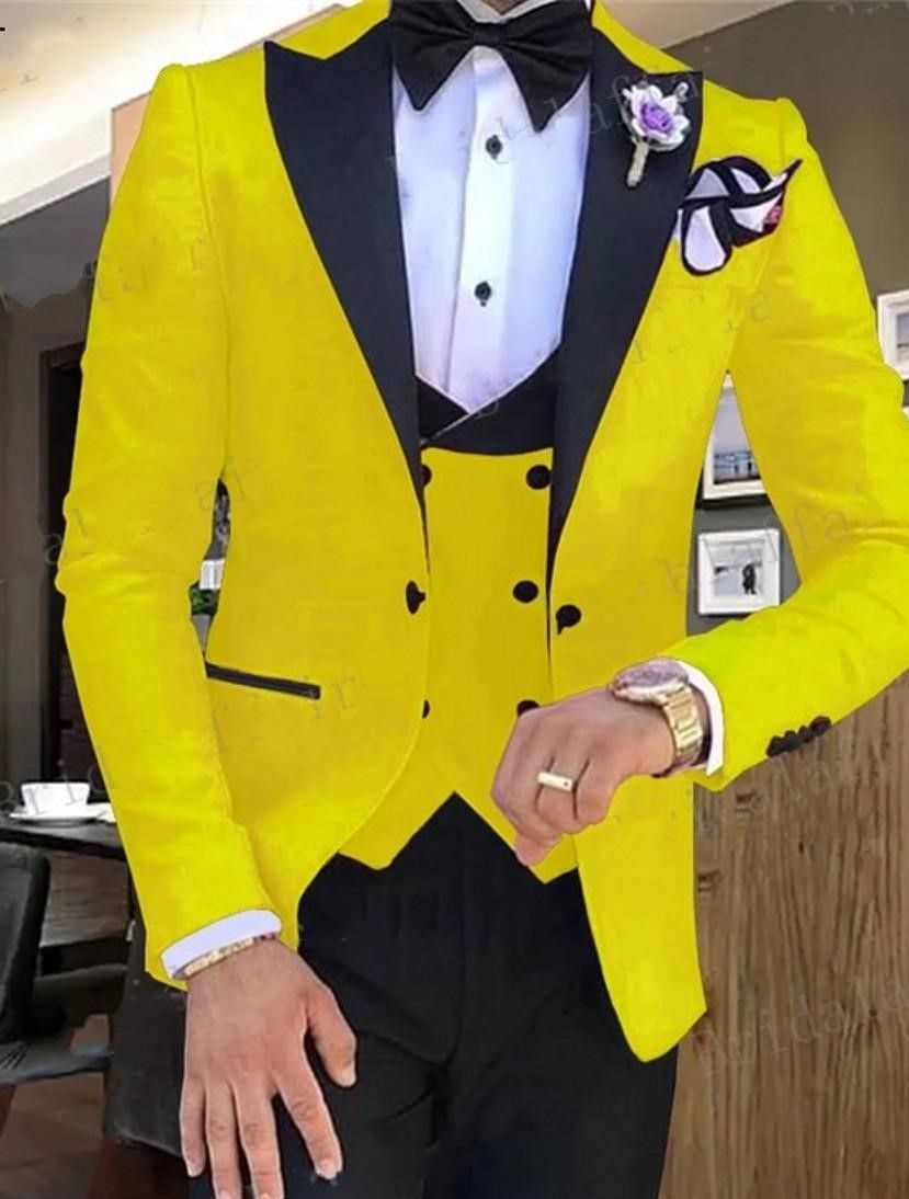 Gris Hombres Trajes Slim Fit Con Chaleco Amarillo De 3 Piezas De La Boda De  Esmoquin